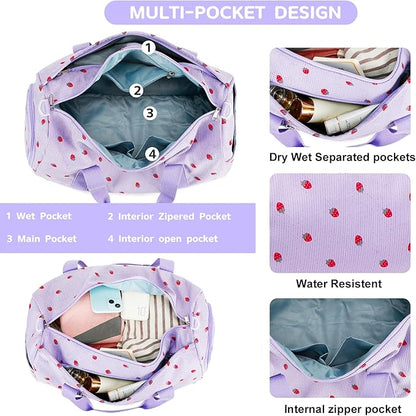 BLUBOON Duffle Bag Girls Kids Cute Gym Bag with Shoes Compartment & Wet Separation Waterproof Sports Overnight Travel Bag