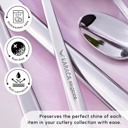 Karaca Tivoli 60 Pieces Cutlery Set for 12 Person - Forks, Spoon, Knives Silverware Sets - Modern Silver Flatware - Stainless Steel Kitchen Utensils Tableware Set - Dishwasher Safe