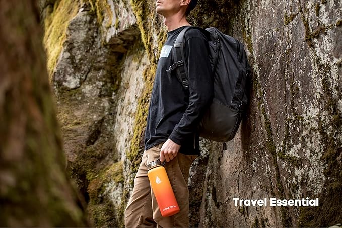 HYDRO CELL Stainless Steel Insulated Water Bottle with Straw - For Cold & Hot Drinks - Metal Vacuum Flask with Screw Cap and Modern Leakproof Sport Thermos for Adults (Red/Orange 40oz)