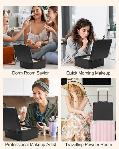 Makeup Case with Lighted Mirror, Travel Makeup Box with LED Mirror Makeup Organizer Bag Portable Cosmetic Train Case Makeup Artist Storage Bags with Adjustable Dividers Gifts for Women and Girls