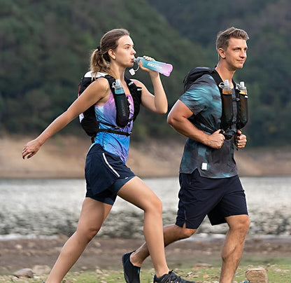 MARCHWAY Soft Hydration Flask with Wide Mouth, 300ml/500ml Collapsible TPU Water Bottle, Leakproof Portable Flexible for Running, Hiking, Cycling, Climbing, Gym, Travel (2pcs Blue-Purple 500ml)