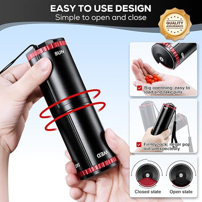 Zannaki Metal Travel Pill Organizer, Portable EDC Arthritis Friendly Weekly Pill Box, Large Pill Case Container, BPA Free 7 Day Daily Medicine Organizer Holder for Vitamin, Fish Oil, Supplement