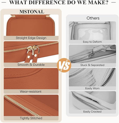 Clear Makeup Bag, Travel Toiletry Bag Cosmetic Case for Women, Waterproof Portable Small Make Up Skincare Pouch with Zipper, Compact Car Organizer Bag for Essentials, Mini Size, Brown