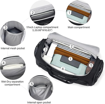 Hanke Carry On luggage Bags for Travel, Large Foldable Duffle Bag for Travel, Softside Lightweight Travel Bag Carry On Bags for Airplanes Women, Travel Tote Bags for Women Men.（Black）