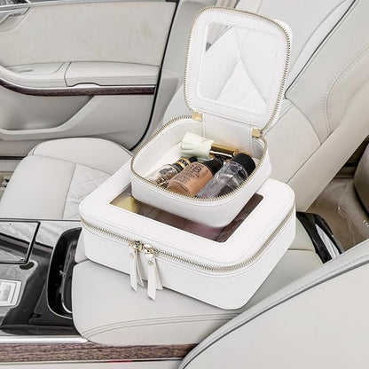 Pinkmik Small Makeup Bag Mini Clear Cosmetic Makeup Case & Toiletry Bag with Zipper Women's Purse Organizer & Car Essentials (White,MINI-1)