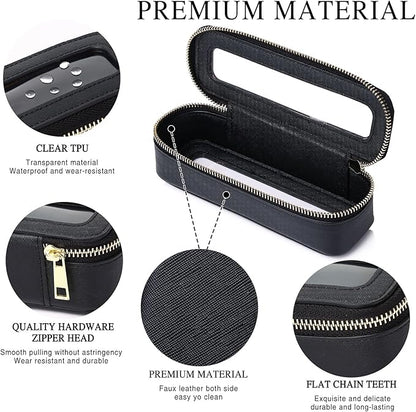 Pinkmik Travel Clear Makeup Bag with Brush Case TSA Approved Toiletry Bag Waterproof Cosmetic Organizer with Zipper Car Essential for Women (Black, M+SLIM)