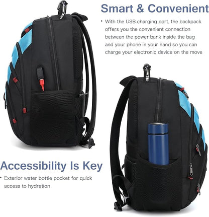 Boavan Laptop Backpack for men, 15.6 inch Laptop Bag with USB Port, Waterproof Travel Work Backpack Purse, Anti-Theft Teacher Nurse Doctor Casual Bookbags Office Business backpack，Sky Blue/Black