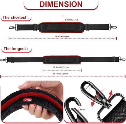 ZINMARK Shoulder Strap 59 inch, Extra-Thick Fixed Cushion Pad and Dual Clasps Universal Replacement Strap for Bags, Camera, Crossbody，Lawn mower -Black Red edge