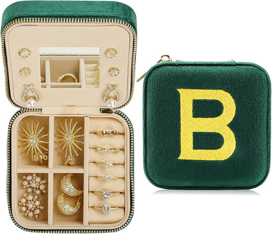 Jenria Christmas Gift for Women, Travel Jewelry Case for Women, Jewelry Organizer, Jewelry Box, Unique Gifts, Personalized Gifts for Her, Birthday Gifts for Mom, Teen Girl, Girlfriend, Green, B