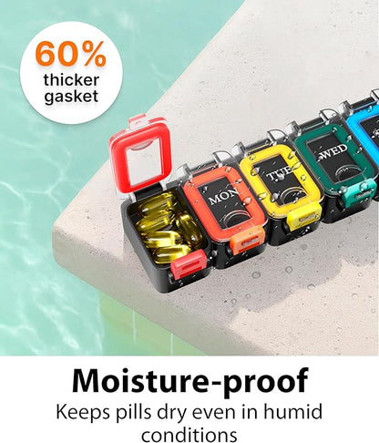 Large Weekly Pill Organizer 2 Times a Day – AM/PM Medicine Organizer with Thick Silicone Seal, Upgraded Secure Locks, Moisture-Proof Pill Box with Removable Rows for Travel, Fits Large Supplements