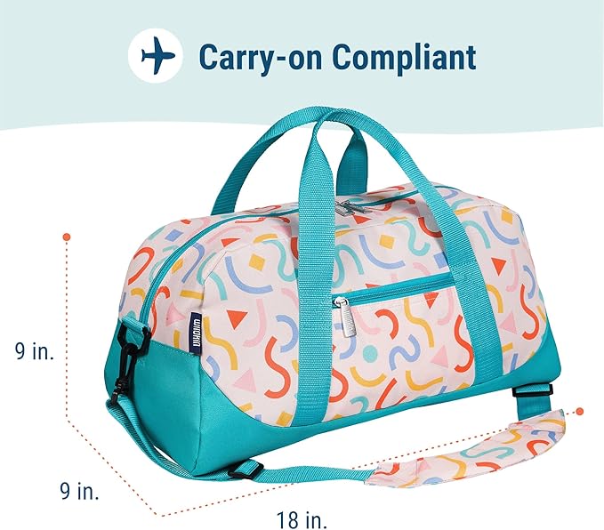 Wildkin Kids Overnighter Duffel Bag – Carry-On Size, Ideal for School & Sleepovers – Confetti Peach
