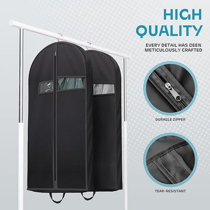 3 packs Garment Bags for Travel and Closet Storage with Zipper Pocket, Heavy Duty Waterproof Hanging Suit Bag with Handles for Suits, Coats, Jackets, Shirts