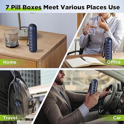 [2 Pack] Zannaki Metal Travel Pill Organizer, Portable Waterproof Weekly Pill Box, Large Aluminum Alloy Pill Case Container, BPA Free 7 Day Daily Medicine Organizer Holder for Vitamin, Supplement