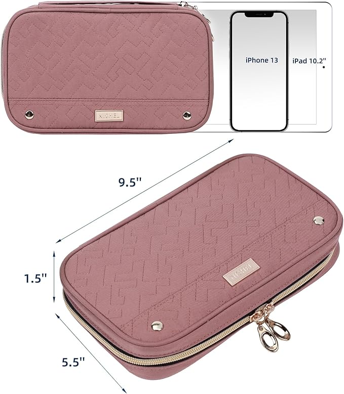 NISHEL Travel Jewelry Case, Holiday Organizer for Necklaces, Earrings, Rings, Bracelets, Watch, Rosewood-Pink