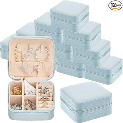 Taiyin 12 Pcs Travel Jewelry Case Box Bridesmaid Gifts Bulk Travel Jewelry Cases Boxes Small Jewels Organizers Mini Accessories Ornaments Storage for Women Girls Wedding Gifts (Light Blue)