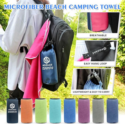 HOEAAS 2 Pack Microfiber Camping Towels, Quick Dry Towel, Super Absorbent Ultra Compact Travel Towel Soft Lightweight Sports Towel for Sweat Fast Drying Towels for Pool,Gym,Hiking,Backpacking,Fitness
