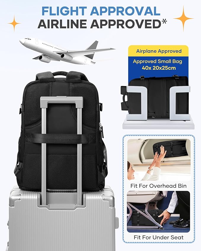 Travel Backpack For Women Men Airline Approved Carry On Backpack Flight Approved Waterproof Sports Luggage Backpack Casual Daypack Small Hiking Backpacks Black Backpacks