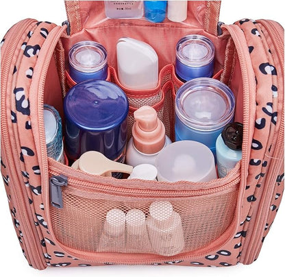 Narwey Cheetah Small Hanging Toiletry Bag Women Travel Makeup Bag Organizer Toiletries Bag for Travel Size Essentials Accessories Cosmetics (Medium, Orange Leopard)