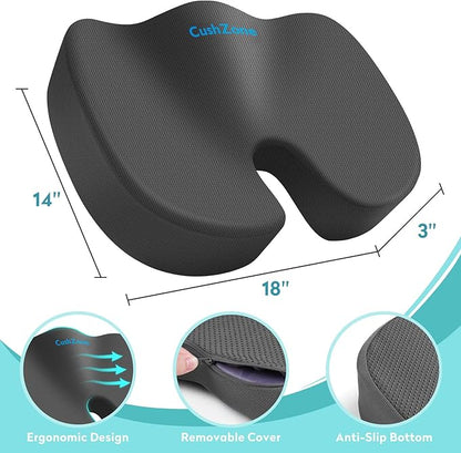 Office Chair Seat Cushion, Cooling Gel Enhanced Memory Foam Cushion for Long Sitting - Back, Sciatica, Coccyx, Tailbone Pain Relief Pillow - for Office, Gaming, Car, Wheelchair - Grey, Large