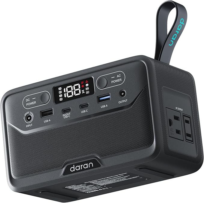 DaranEner Portable Power Station 28000mAh LiFePO4 Battery, Power Bank with AC Outlet 100W/110V, USB-C PD Fast Charging Solar Generator for Laptop, Travel, Camping, Home, Office, TSA Approved