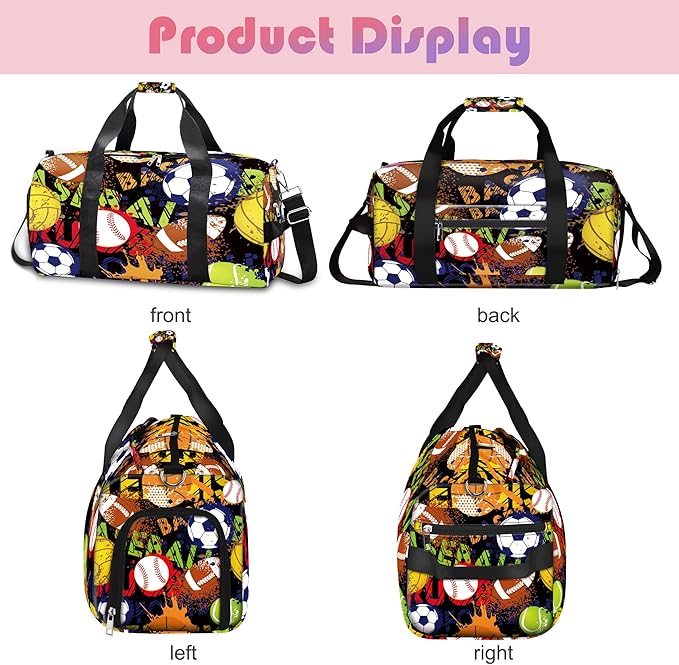 Kids Overnight Duffle Bag Boys Sport Gym Bag with Shoe Compartment & Wet Pocket, Carry On Weekender Travel Bag for Kid Boys