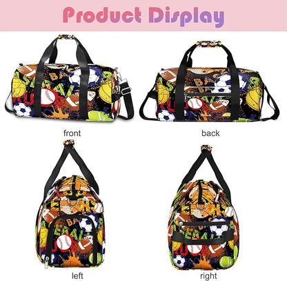 Kids Overnight Duffle Bag Boys Sport Gym Bag with Shoe Compartment & Wet Pocket, Carry On Weekender Travel Bag for Kid Boys