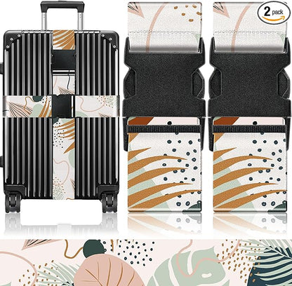 Slohif Luggage Straps for Suitcases Travel Belt Accessories Luggage Connector Identifiers Over Handle with Buckle Unique Boho Nylon Adjustable Strap for Sleeping Bag Car Seat Color Leaf (2 Pack)