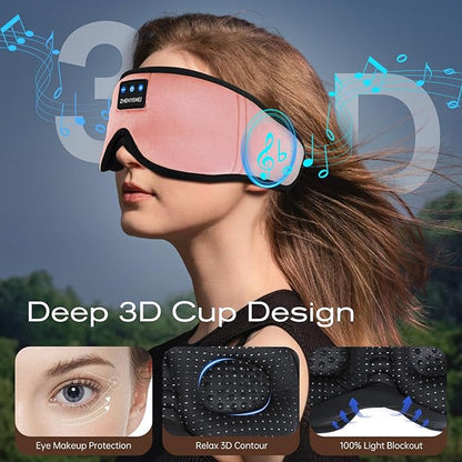 3D Sleep Mask with Bluetooth Headphones, Sleeping Headphones for Side Sleepers, Wireless Music Eye Mask with Ultra-Thin Stereo Speakers for Men, Women, Tech Gifts, Pink