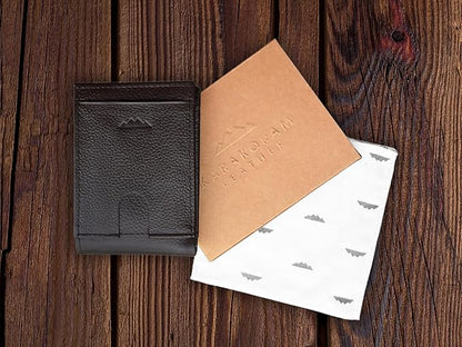 KARAKORAM LEATHER Artisan Made Premium Cowhide Leather Slim BiFold Wallet for Men | RFID Blocking Front Pocket Everyday Carry | Fits 12-14 Cards with 2 External Quick Access Slots (Mountain Mocha)