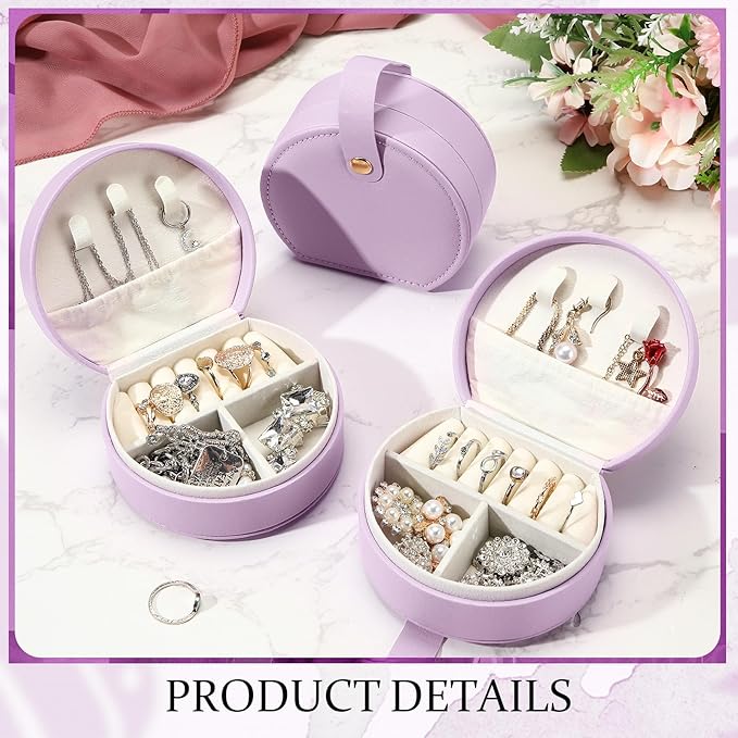 Weysat 12 Pack Travel Jewelry Case Bulk Mini Leather Bridesmaid Jewelry Gift Box Small Earring Storage Organizer (Purple)