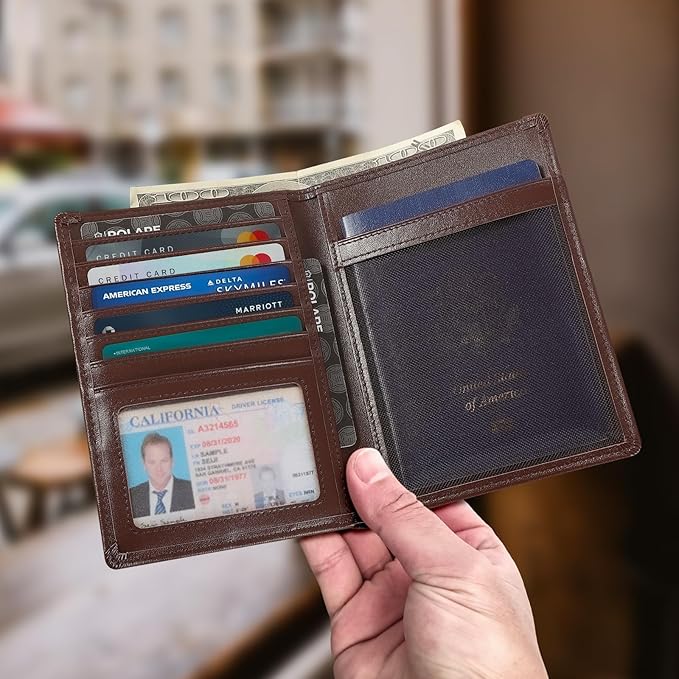 Polare Luxury RFID Blocking Leather Passport Holder Travel Wallet For Men and Women (Coffee with AirTag Slot)