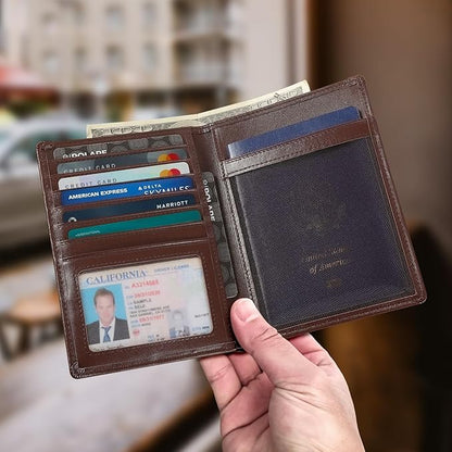 Polare Luxury RFID Blocking Leather Passport Holder Travel Wallet For Men and Women (Coffee with AirTag Slot)