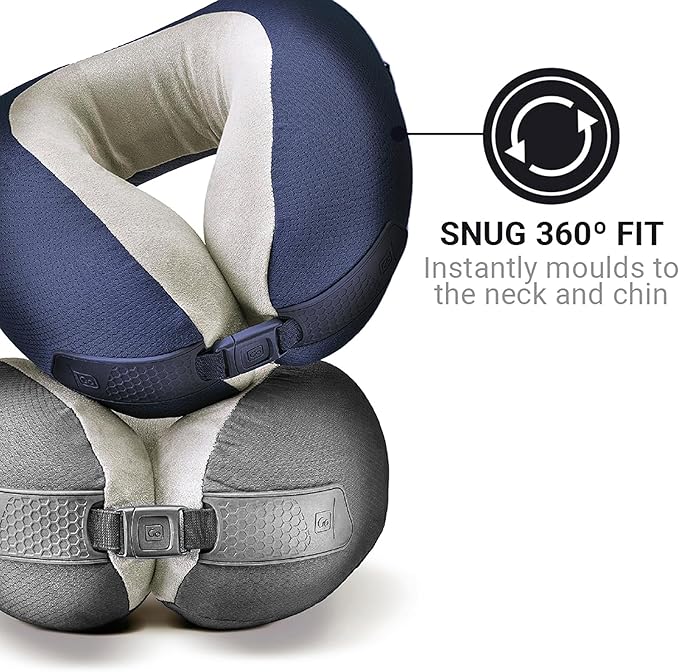 American Dreamer, Deluxe Travel Pillow, Comfortable Memory Foam Neck Pillow for Uninterrupted Sleep, Ideal for Airplane, Bus, Car, and Train, Travel Essentials, Made in USA, Dark Blue