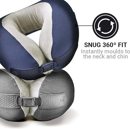 American Dreamer, Deluxe Travel Pillow, Comfortable Memory Foam Neck Pillow for Uninterrupted Sleep, Ideal for Airplane, Bus, Car, and Train, Travel Essentials, Made in USA, Dark Blue