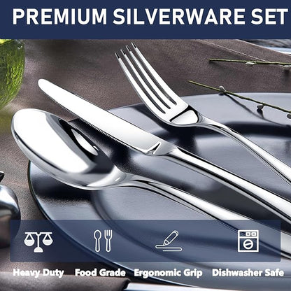 Heavy Duty Silverware Set for 6, 30 Piece Premium Stainless Steel Flatware Utensils Cutlery Set Including Steak Knife Fork and Spoon, Dishwasher Safe, Gift Package for Wedding Housewarming