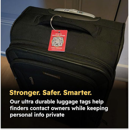 Smart Luggage Tags | Privacy QR Code Luggage Tag Keeps Personal info Private | Customizable Travel Suitcase Tags for Women Men | Use with GPS Bag Locator Tracking Tags, Air Tag for Android or iOS