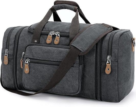 Gonex Canvas Duffle Bag for Travel 50L Expandable Duffel Weekend Overnight Bag men (Dark Gray)