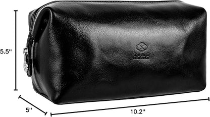 Time Resistance Leather Toiletry Bag Cosmetic Case Italian Classy Dopp Kit