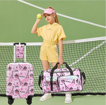 Kid's Luggage Set 3 Piece Suitcase Set 16" Hardside Luggage with Spinner Wheels Girls Carry on Toddler Travel Rolling Suitcase with Duffle Bag Neck Pillow Airline Approved
