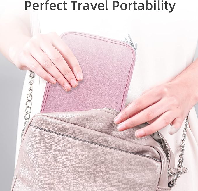 Electronic Organizer Travel Case, Travel Cable Bag, Water Resistant, Double Layers Pouch for Cables, Cords, iPad Mini, Gift for Women, Nylon, Pink, 9.5 x 6.9 x 1 Inch, 6.6 OZ