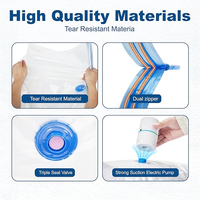HOUSE DAY 10 Small Vacuum Seal Bags For Clothing Travel, 80% Space Saving Travel Vacuum Bags with Electric Pump, Vacuum Storage Bags For Clothes, Bedding, Moving, Camping, Toys, Storage & Organization