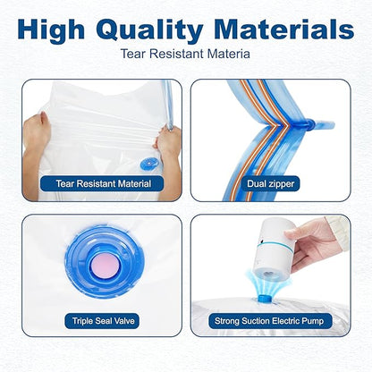 HOUSE DAY 10 Small Vacuum Seal Bags For Clothing Travel, 80% Space Saving Travel Vacuum Bags with Electric Pump, Vacuum Storage Bags For Clothes, Bedding, Moving, Camping, Toys, Storage & Organization