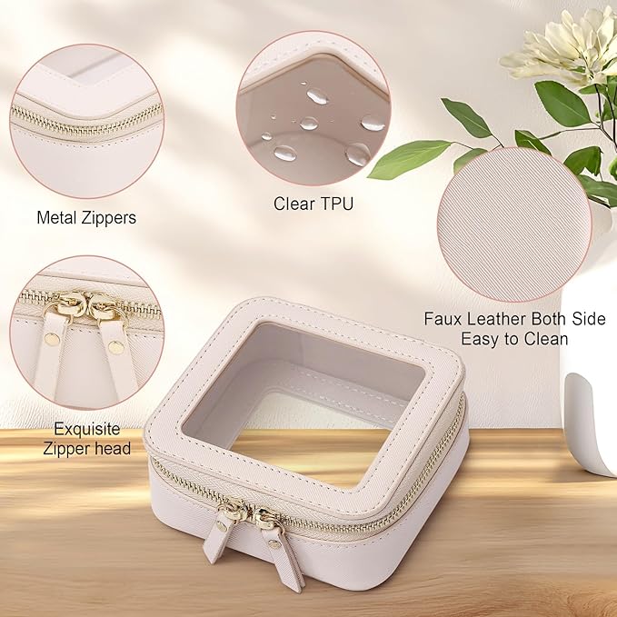 Pinkmik Small Makeup Bag Mini Clear Cosmetic Makeup Case & Toiletry Bag with Zipper Women's Purse Organizer & Car Essentials (Beige, MINI-1)