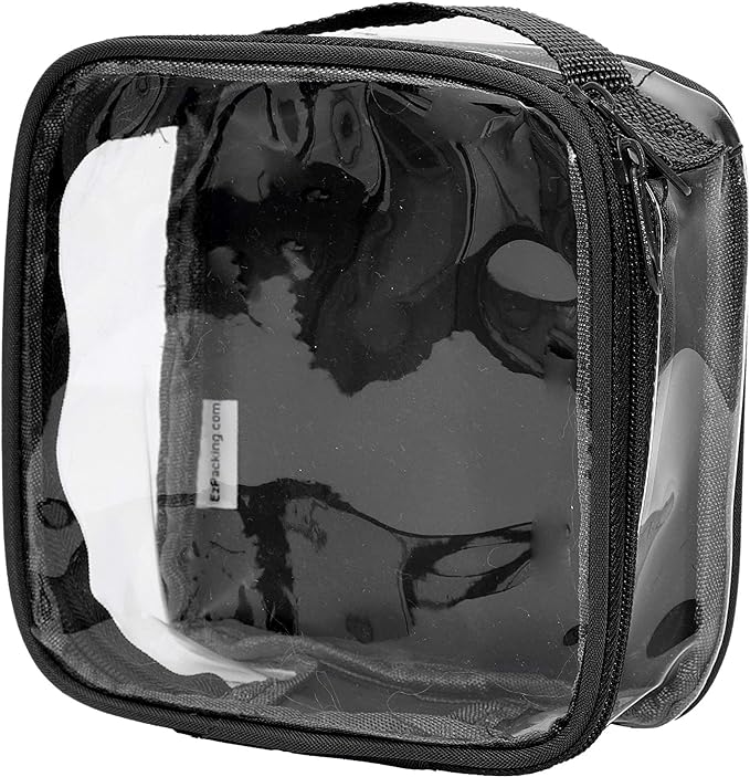 EzPacking Clear TSA Approved 3-1-1 Travel Toiletry Bag for Carry On/Quart Size Transparent Liquids Pouch for Airport Security/Reusable See Through Vinyl & PVC Plastic Organizer Men Women (Black)