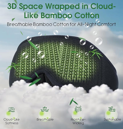 LC-dolida 2 Pack Bluetooth Sleep Mask, Bamboo Cotton 3D Blackout Contoured Bluetooth Sleep Headphones, Sleeping Eye Mask with 5.4 Bluetooth Headphones, Eye Sleep Mask for Side Sleepers, Black