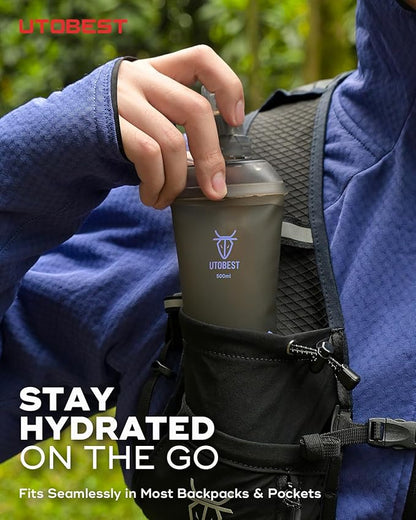 500ml Soft Flask, 2 Pack Flexible TPU Hydration Water Bottle, Collapsible with 28mm Caliber for Running, Hiking, Cycling, Climbing, and Marathon Purple