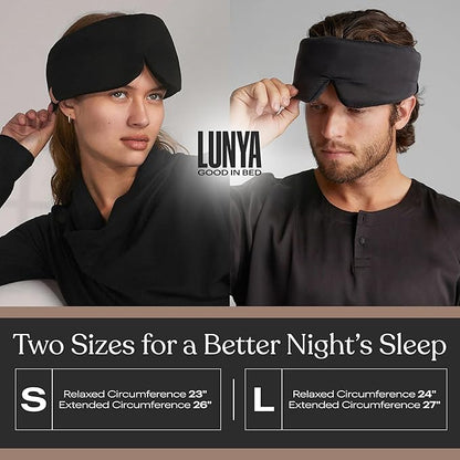 Lunya Sleep Mask with Box - Washable Silk Sleeping Mask and Headband for Beauty Routines - Thermoregulating Comfort for Restful Nights - Silk Eye Mask for Women - Immersed Black