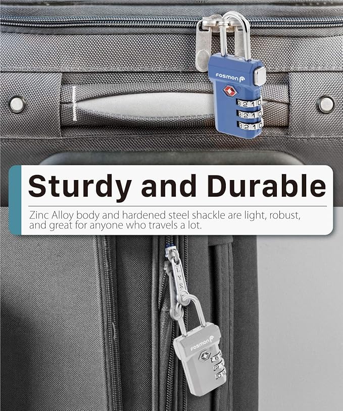 Fosmon TSA Approved Luggage Locks, Suitcase Travel Lock with Push Release Button, 3 Digit Combination Padlock for Gym Locker, Backpack Zipper- 4 Pack