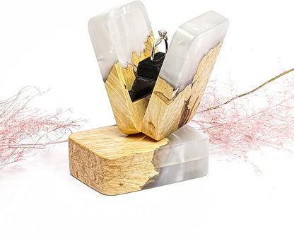 RWA Slim Engagement Ring Box for Proposal – Unique Wedding Ring Holder Jewelry Display Case – Travel Jewelry Organizer, Ring Bearer Box, Proposal Gift, Wedding Ring Box for Ceremony, FLIP white light