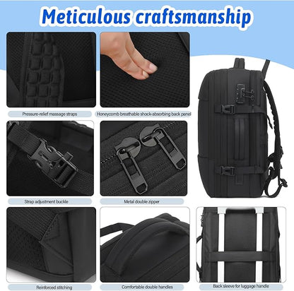 Vacuum Seal Travel Backpack W/Pump Built-in - 60L Water-Resistant Carry-On Vacuum Backpack Travel Bag Expandable Air Compression System with TSA Lock Fits19 Laptop (Black)